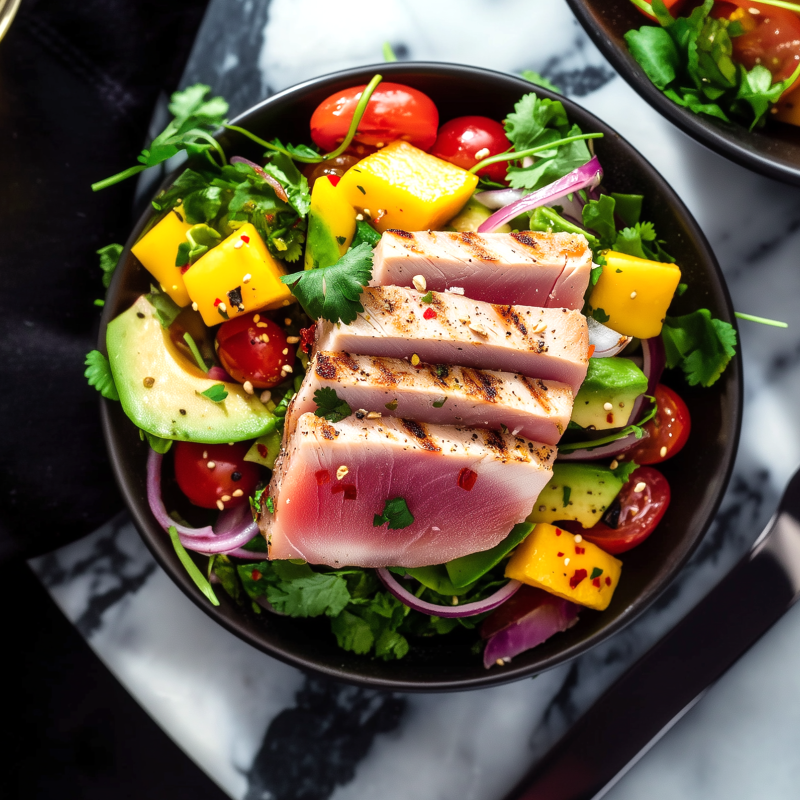 Grillattu tonnikala avokado-mangosalaatilla